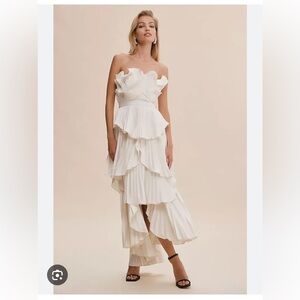 AMUR Judah scalloped maxi dress white satin